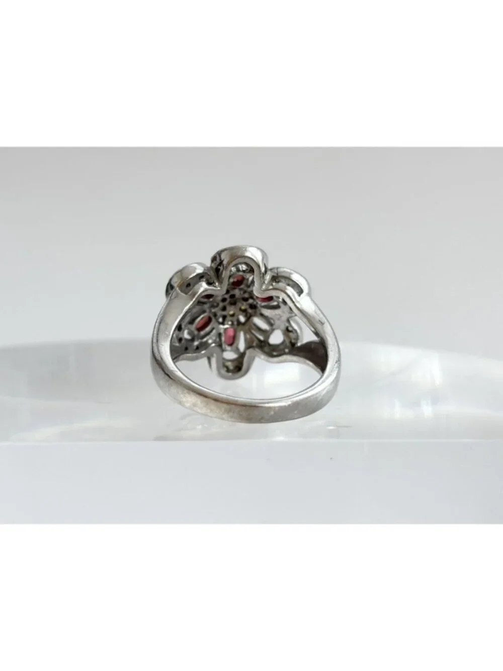 Garnet & Citrine Gemstone Floral Sterling Silver 925 Vintage Ring - sz 9.25